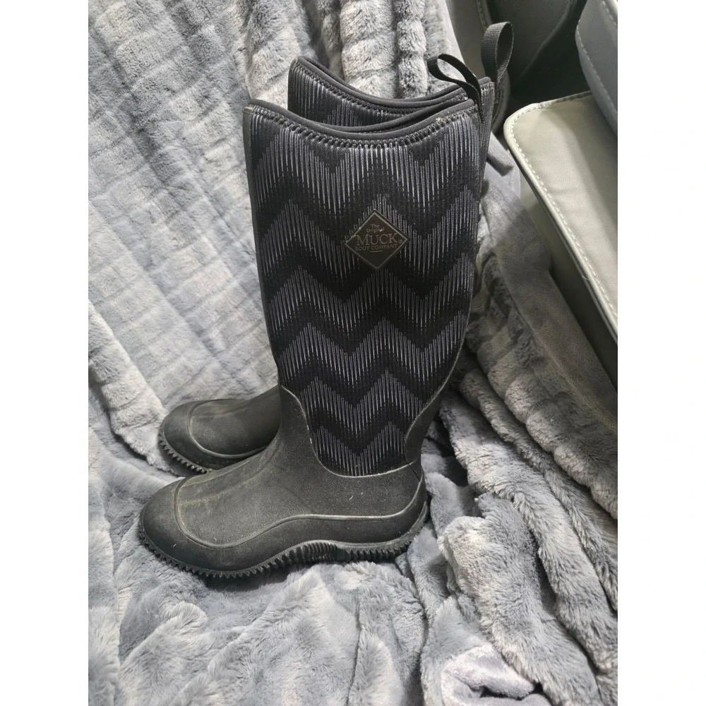 Muck Boot Company Hale Womens Size 7 Black Chevron Waterproof Rain Boots Tall